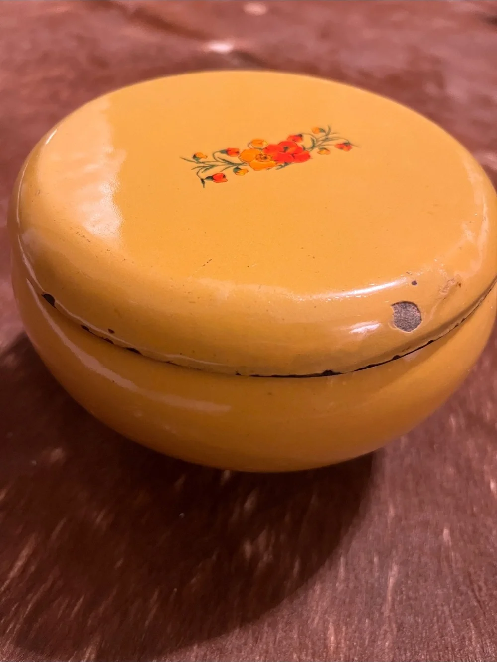 Vintage Yellow Enameled Cast Iron Mini Cauldron Pot with Lid